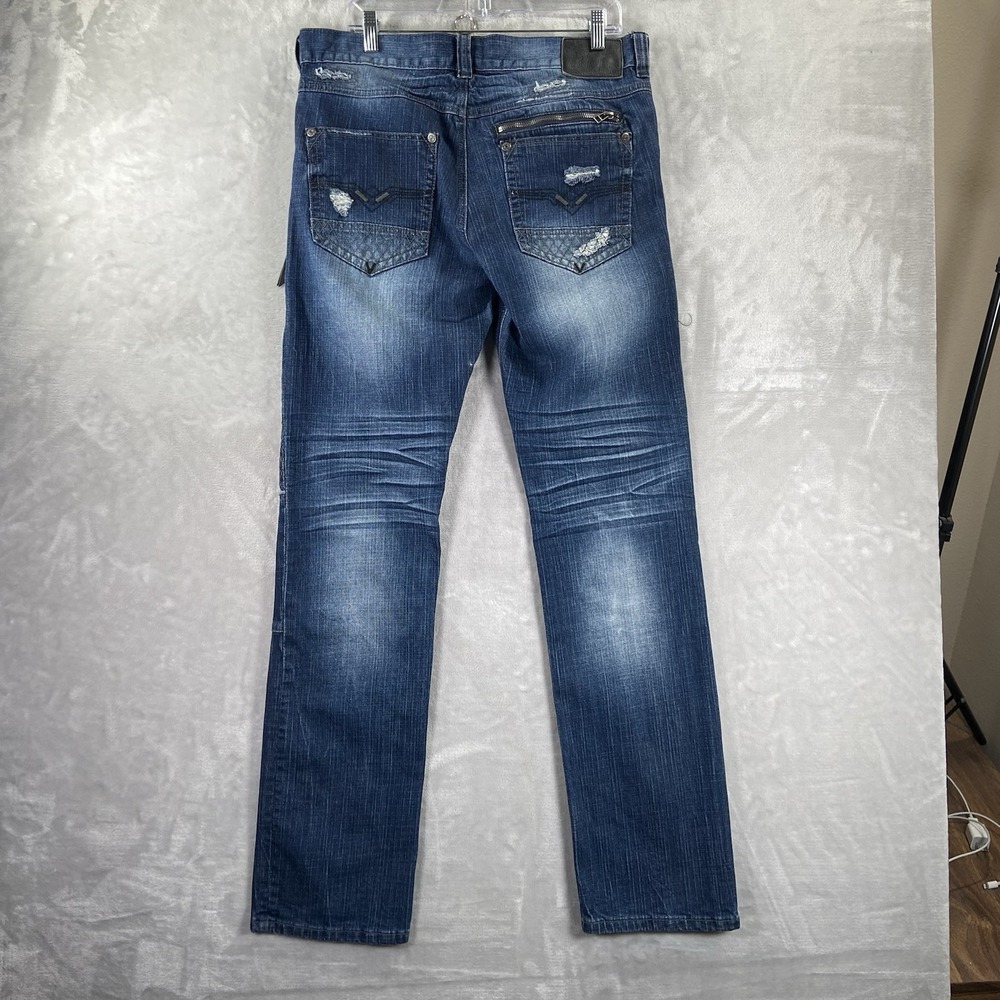 Affliction Jeans mens 34x35 Blue Denim Gage Distressed Grunge Biker Emo Punk Y2K - Picture 16 of 16